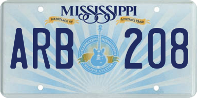 MS license plate ARB208