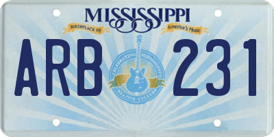 MS license plate ARB231