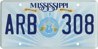 MS license plate ARB308