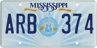 MS license plate ARB374
