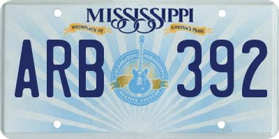 MS license plate ARB392