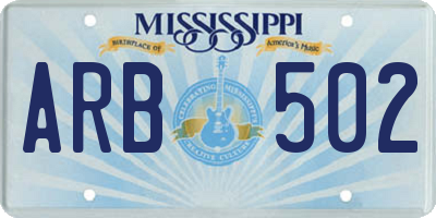 MS license plate ARB502