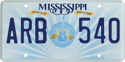 MS license plate ARB540