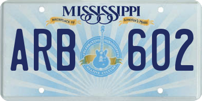MS license plate ARB602