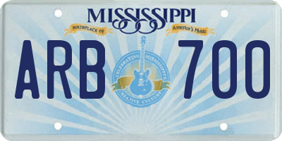 MS license plate ARB700