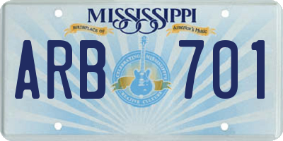 MS license plate ARB701