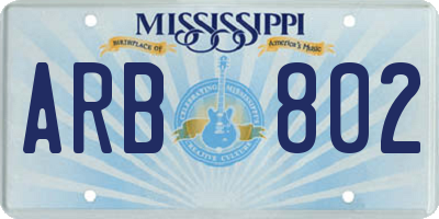 MS license plate ARB802