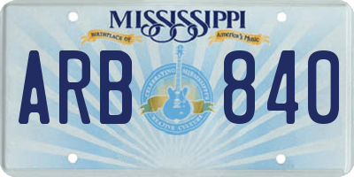 MS license plate ARB840