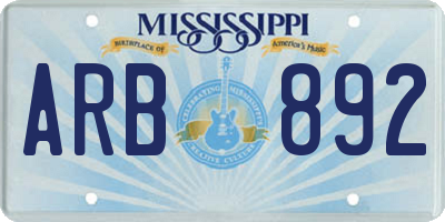 MS license plate ARB892