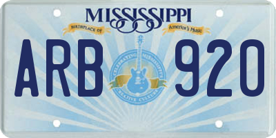 MS license plate ARB920