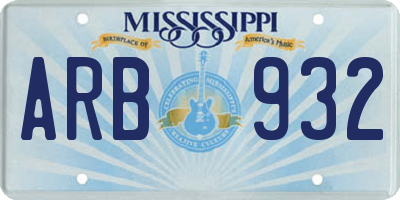 MS license plate ARB932