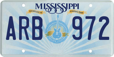 MS license plate ARB972