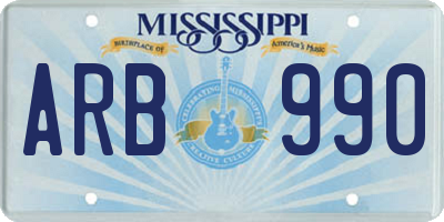 MS license plate ARB990