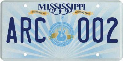 MS license plate ARC002