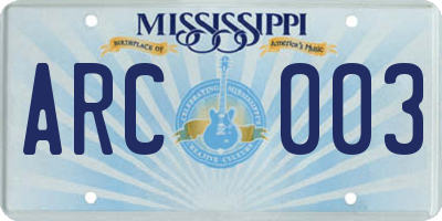 MS license plate ARC003