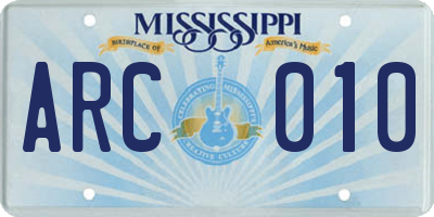 MS license plate ARC010