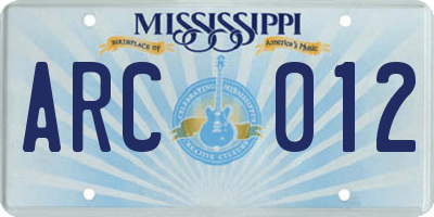 MS license plate ARC012