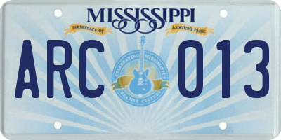 MS license plate ARC013