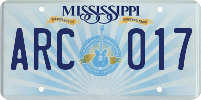 MS license plate ARC017