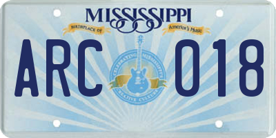 MS license plate ARC018