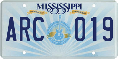 MS license plate ARC019