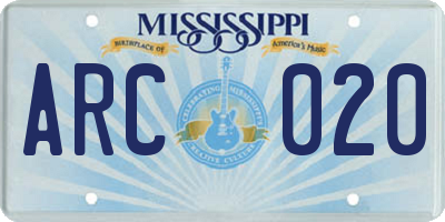 MS license plate ARC020