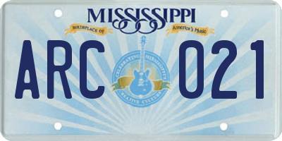 MS license plate ARC021