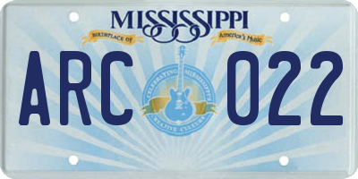 MS license plate ARC022