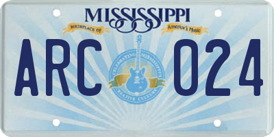 MS license plate ARC024