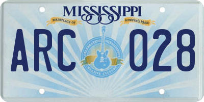 MS license plate ARC028