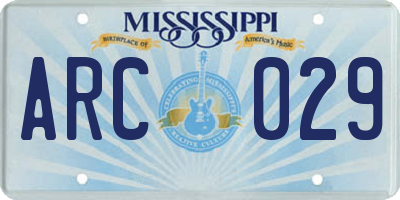 MS license plate ARC029