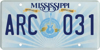 MS license plate ARC031