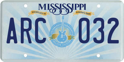 MS license plate ARC032