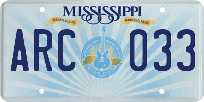 MS license plate ARC033