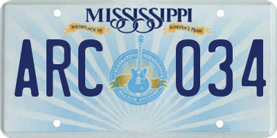 MS license plate ARC034