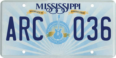 MS license plate ARC036