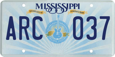 MS license plate ARC037