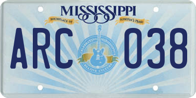 MS license plate ARC038