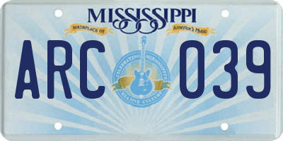 MS license plate ARC039