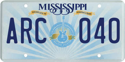 MS license plate ARC040