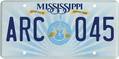 MS license plate ARC045