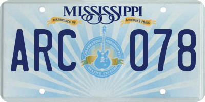 MS license plate ARC078