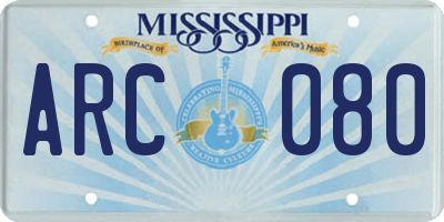 MS license plate ARC080