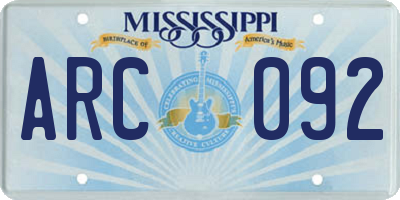 MS license plate ARC092