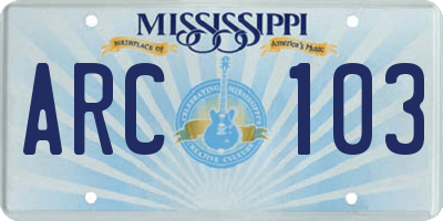 MS license plate ARC103