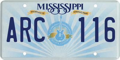 MS license plate ARC116