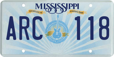 MS license plate ARC118