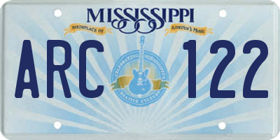 MS license plate ARC122