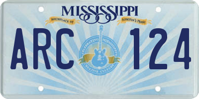 MS license plate ARC124