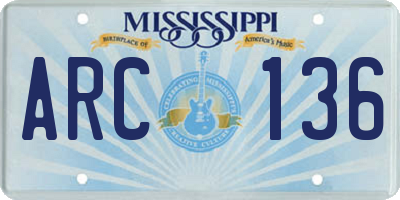 MS license plate ARC136